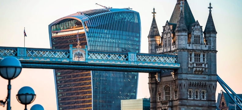 The Fenchurch Building and Tower Bridge in London