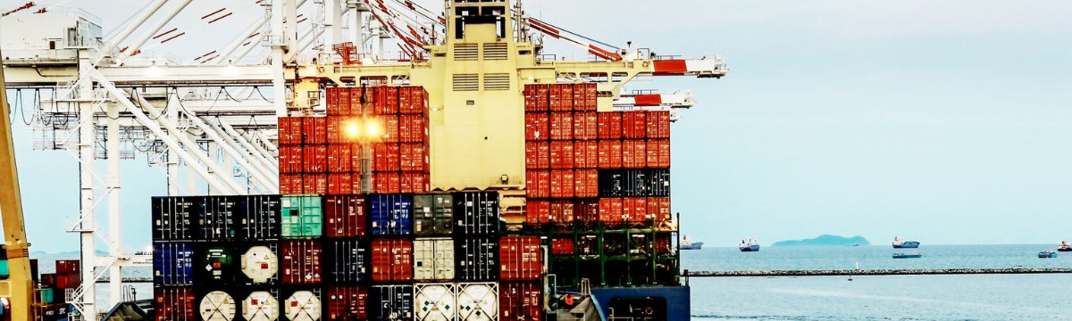 rear view of a ship full of containers